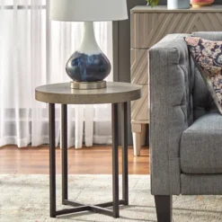 Era Round Contemporary End Table Gray/Black - Buylateral