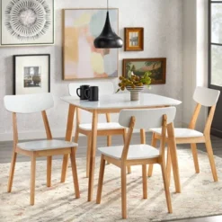5pc Perla Dining Set White/Natural - Buylateral