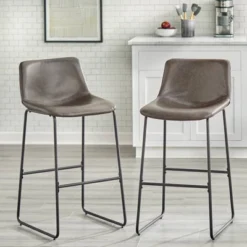 Set Of 2 30" Draper Metal Counter Height Barstool Brown Faux Leather/Black - Buylateral