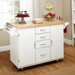 Cottage Country Wood Top Kitchen Cart White - Buylateral -Buylateral Shop GUEST 8849888c 3a6c 49e5 8fe0 3dfa02b1b6e9