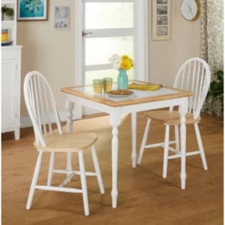 3pc Chester Tile Top Dining Set White/Natural - Buylateral