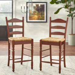 Set Of 2 24" Ladder Back Counter Height Barstools - Buylateral