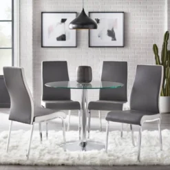 5pc Nora Round Pedestal Table Dining Set Gray/White - Buylateral