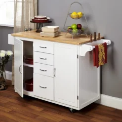 Cottage Country Wood Top Kitchen Cart White - Buylateral -Buylateral Shop GUEST e6c0e569 06e3 4efa 8777 0544b0519137