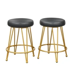 Set Of 2 24" Mazzini Faux Leather And Metal Counter Height Barstools - Buylateral -Buylateral Shop GUEST edb68f6e 6c76 42ee b8fc 1404e2b1497e