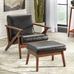 Bianca Mid-Century Modern Ottoman Black/Walnut - Buylateral -Buylateral Shop GUEST ee7897ee 7c1d 4e54 bb59 729d90e30a06